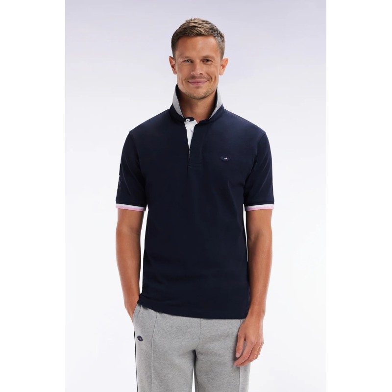 Maillot à manches courtes en coton marine et gris broderie dos EDEN PARK