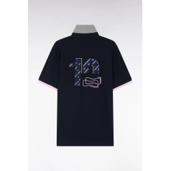 Maillot à manches courtes en coton marine et gris broderie dos EDEN PARK