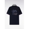 Maillot à manches courtes en coton marine et gris broderie dos EDEN PARK