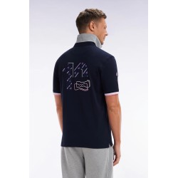 Maillot à manches courtes en coton marine et gris broderie dos EDEN PARK