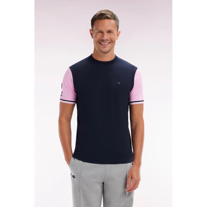 T-shirt XV de France bicolore en coton marine et rose broderie Coq EDEN PARK