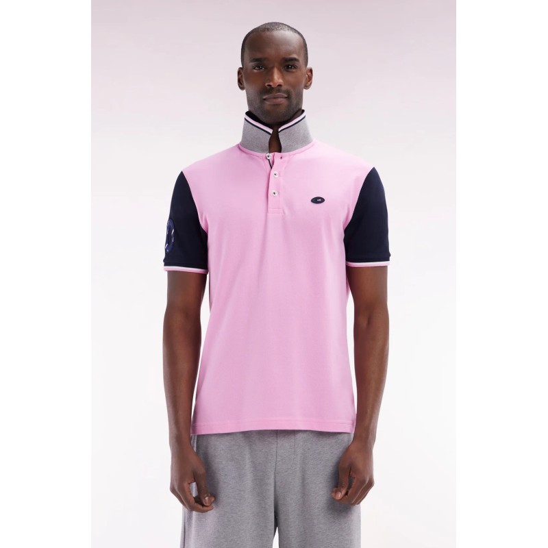 Polo à manches courtes en piqué coton rose broderie 10 manche