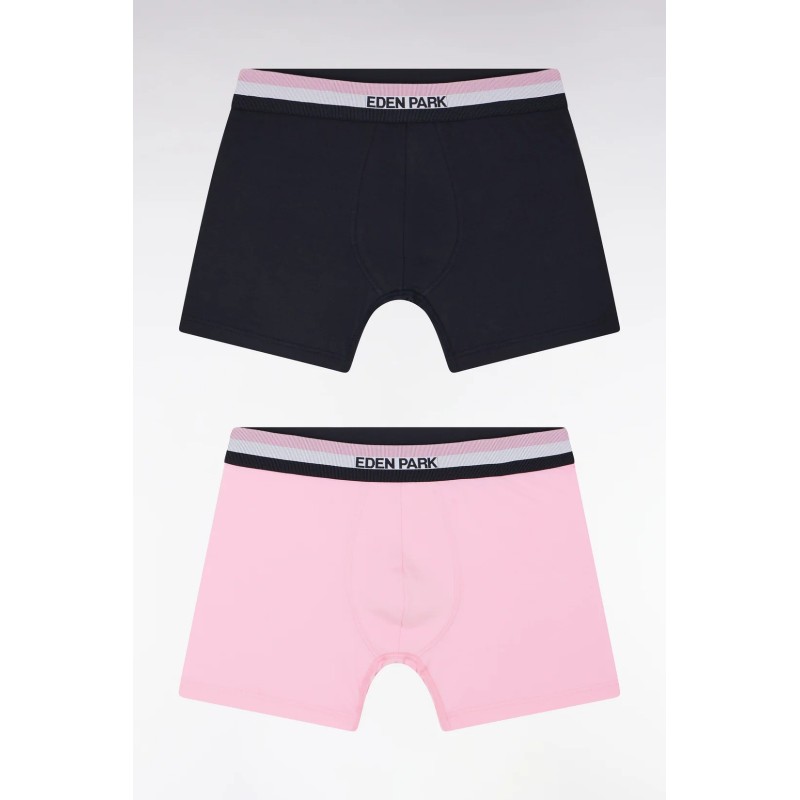 Lot de deux boxers en jersey de coton stretch unis à ceinture élastique tricolore EDEN PARK