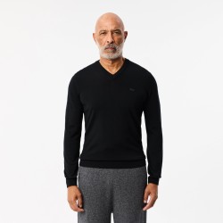 Pull en laine mérinos uni col V LACOSTE