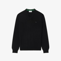 Pull en laine mérinos uni col V LACOSTE