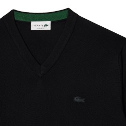 Pull en laine mérinos uni col V LACOSTE