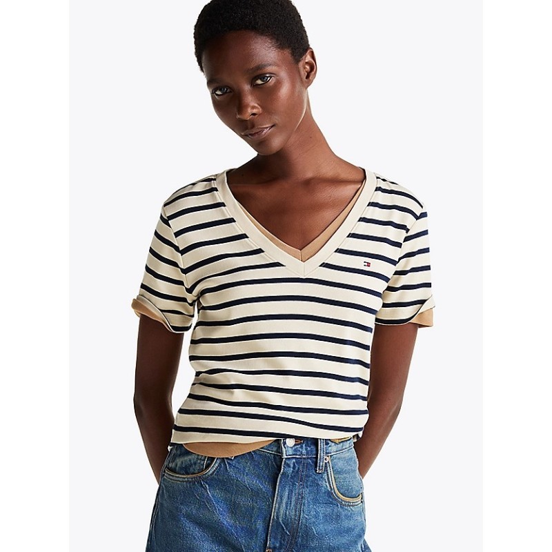 T-shirt ajusté à col en V TOMMY HILFIGER