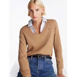 Pull en maille torsadée col en V TOMMY HILFIGER