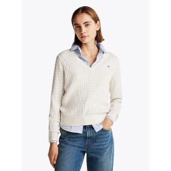 Pull en maille torsadée col en V TOMMY HILFIGER