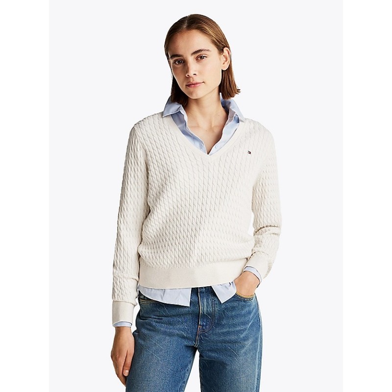 Pull en maille torsadée col en V TOMMY HILFIGER