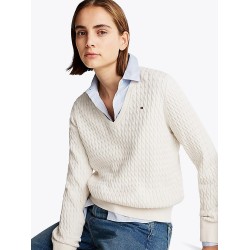 Pull en maille torsadée col en V TOMMY HILFIGER
