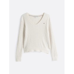 Pull en maille torsadée col en V TOMMY HILFIGER