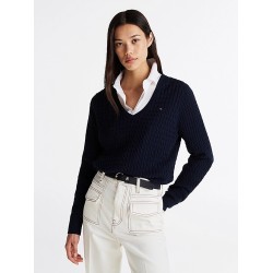 Pull en maille torsadée col en V TOMMY HILFIGER