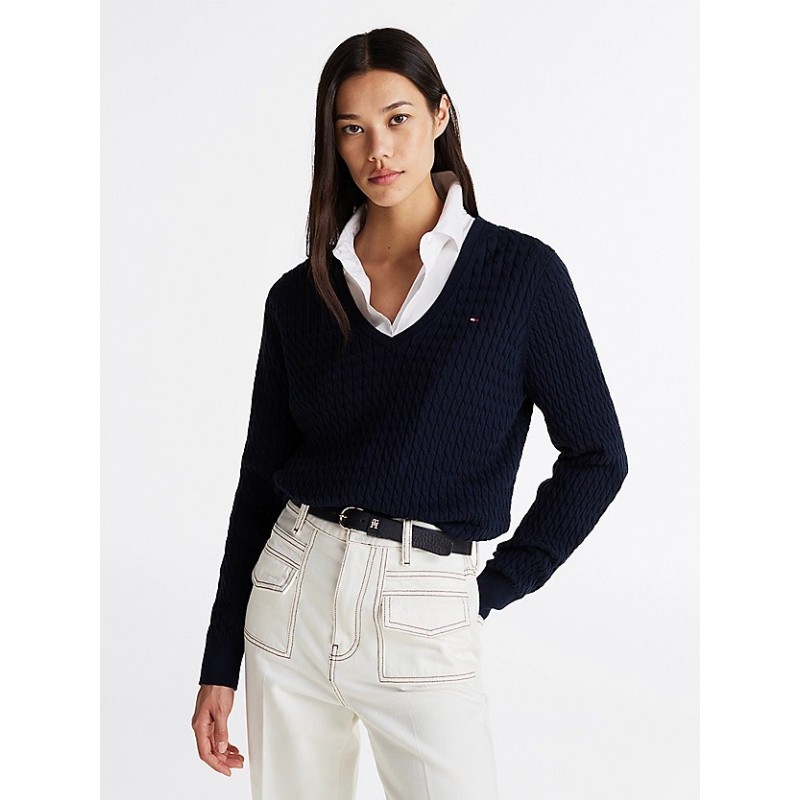 Pull en maille torsadée col en V TOMMY HILFIGER
