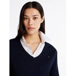 Pull en maille torsadée col en V TOMMY HILFIGER