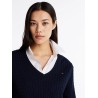 Pull en maille torsadée col en V TOMMY HILFIGER