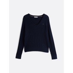 Pull en maille torsadée col en V TOMMY HILFIGER