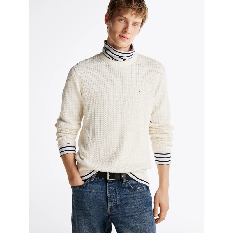 Pull à col ras-du-cou et tissage chevron TOMMY HILFIGER