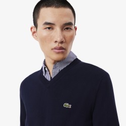 Pull coton uni col V LACOSTE