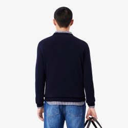 Pull coton uni col V LACOSTE