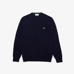 Pull coton uni col V LACOSTE
