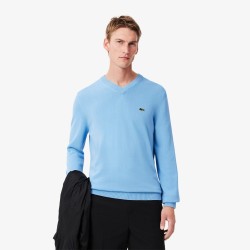 Pull coton uni col V LACOSTE