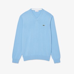 Pull coton uni col V LACOSTE