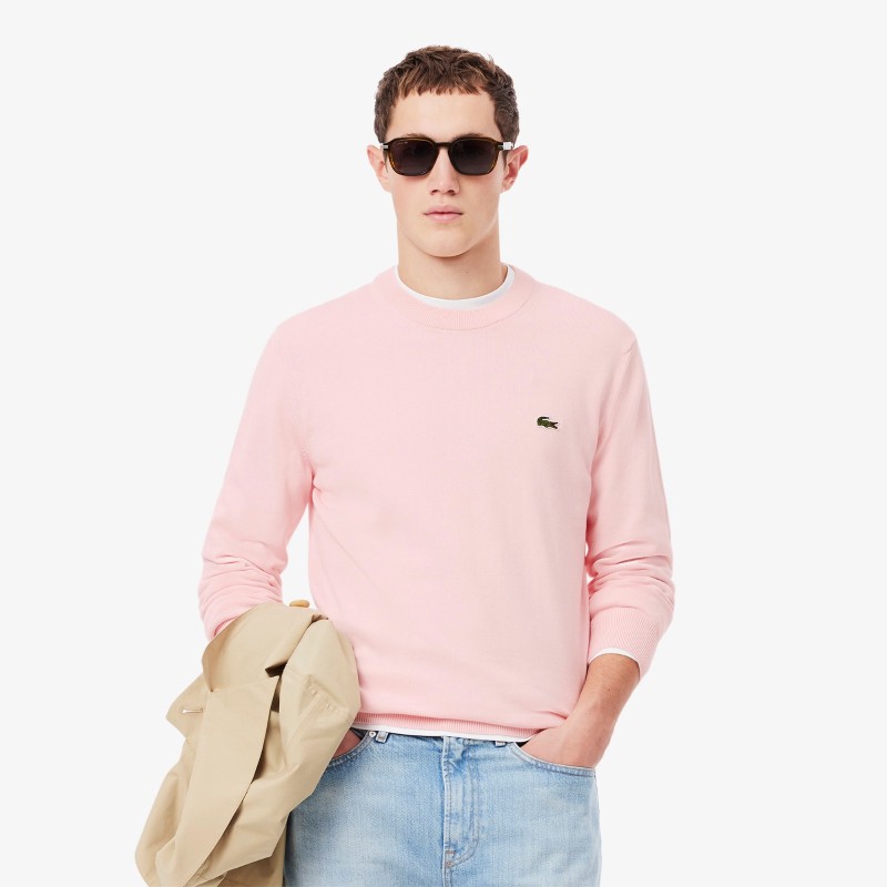 Pull coton uni col rond LACOSTE