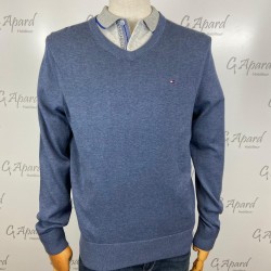 PULL EN COTON BIO ET SOIE COL EN V TOMMY HILFIGER