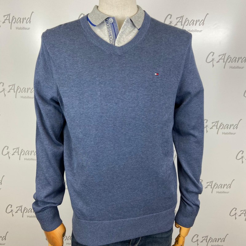 PULL EN COTON BIO ET SOIE COL EN V TOMMY HILFIGER