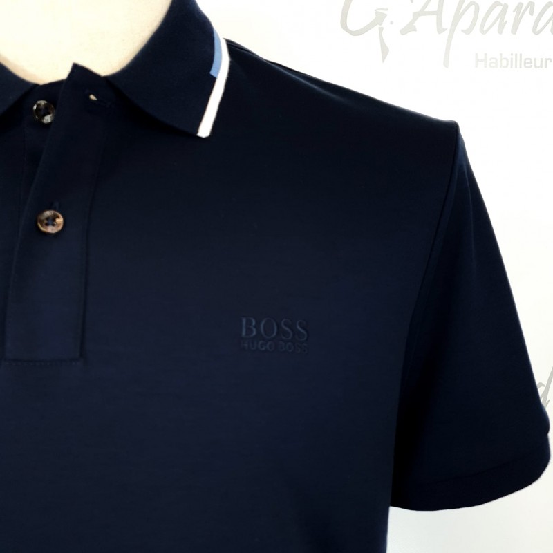 Polo uni avec col à rayures HUGO BOSS G.Apard Alençon Couleur BLEU MARINE  XXS à XXL S