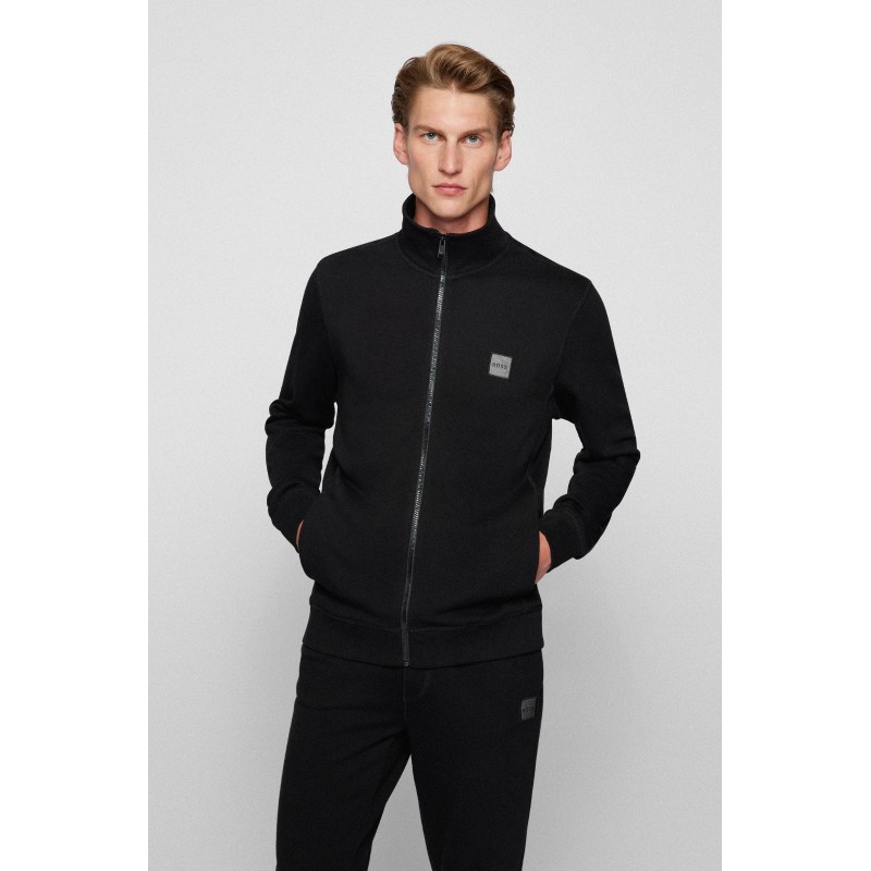 VESTE EN MOLLETON DE COTON AVEC PATCH LOGO TISSÉ HUGO BOSS