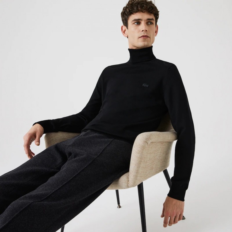 Pull à col roulé en laine mérinos unie LACOSTE