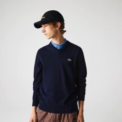Pull à col V en coton biologique uni LACOSTE