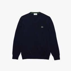 Pull à col V en coton biologique uni LACOSTE
