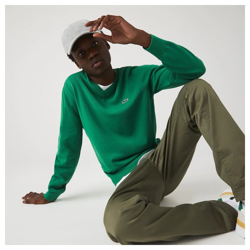 Pull à col V en coton biologique uni LACOSTE