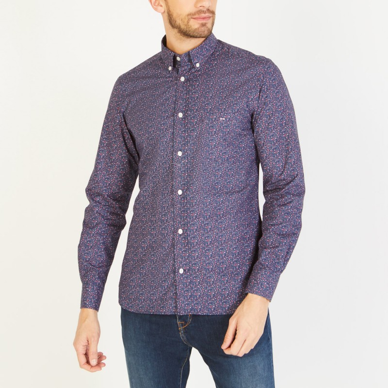Chemise bleu marine à motif fleuri rose EDEN PARK