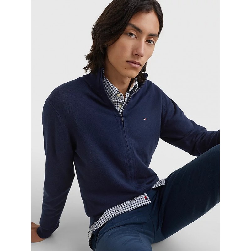 Cardigan zippé en coton/cachemire TOMMY HILFIGER