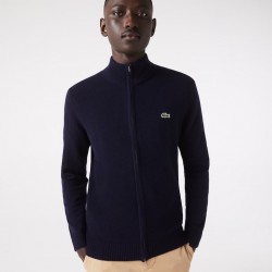 Cardigan zippé à col montant en laine unie LACOSTE