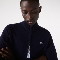 Cardigan zippé à col montant en laine unie LACOSTE