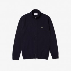 Cardigan zippé à col montant en laine unie LACOSTE