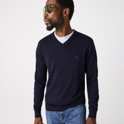 Pull à col V en laine mérinos unie LACOSTE