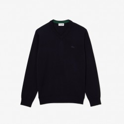 Pull à col V en laine mérinos unie LACOSTE