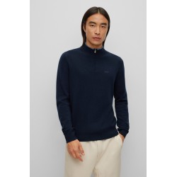 Pull en laine vierge à col zippé et logo brodé HUGO BOSS