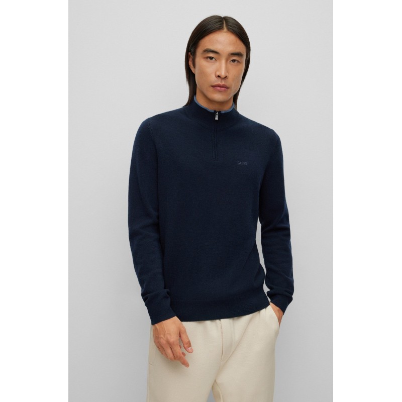 Pull en laine vierge à col zippé et logo brodé HUGO BOSS