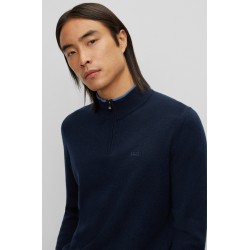 Pull en laine vierge à col zippé et logo brodé HUGO BOSS