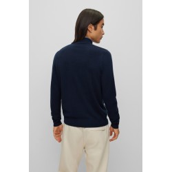 Pull en laine vierge à col zippé et logo brodé HUGO BOSS