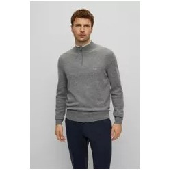 Pull en laine vierge à col zippé et logo brodé HUGO BOSS