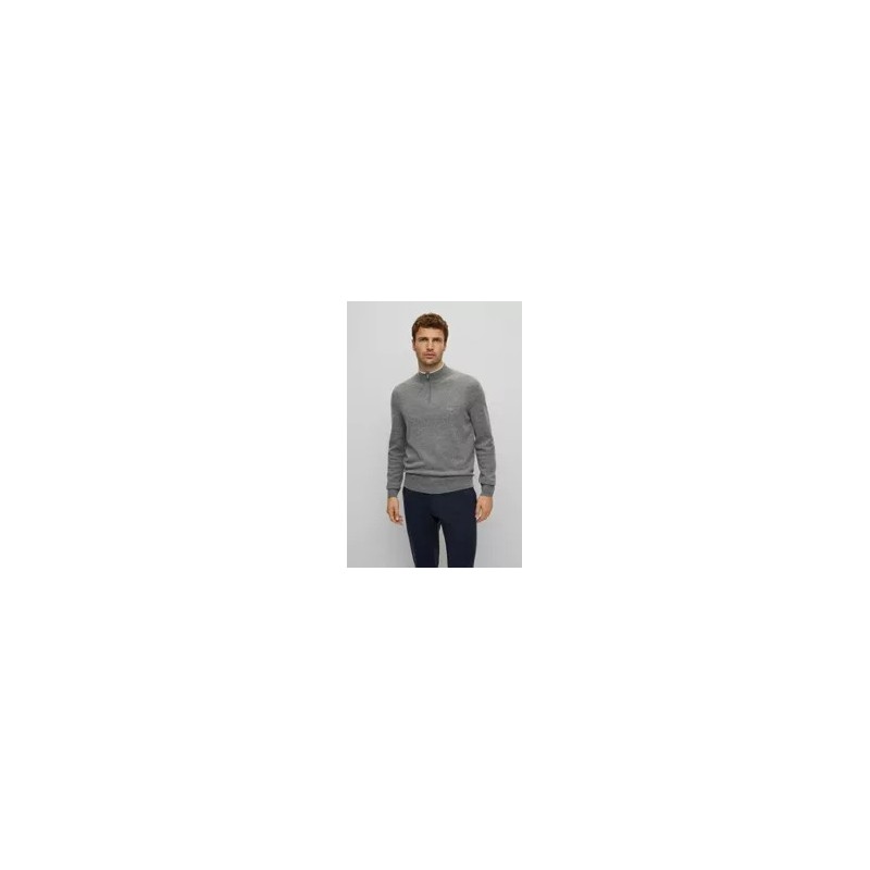 Pull en laine vierge à col zippé et logo brodé HUGO BOSS
