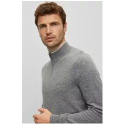 Pull en laine vierge à col zippé et logo brodé HUGO BOSS